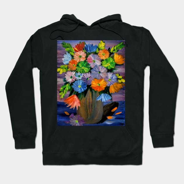 a beautiful bouquet of mixed flowers in a silver and turquoise and gold blend vase Hoodie by kkartwork